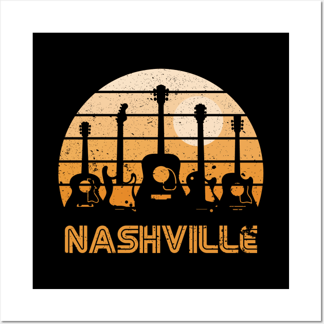 Retro Sunset Nashville Guitars Wall Art by rojakdesigns